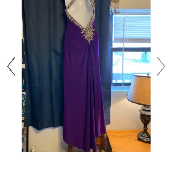 Night Moves One Shoulder Purple Dress with Gold Accents - Picture 2 of 6